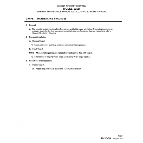 Original Issue (25-20-05) — Cessna 525 Original Issue (25-20-05) — Cessna 525