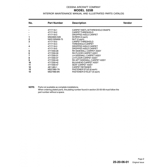 Aviation Part 4717200-31 for Cessna 525B Aircraft Aviation Part 4717200-31 for Cessna 525B Aircraft