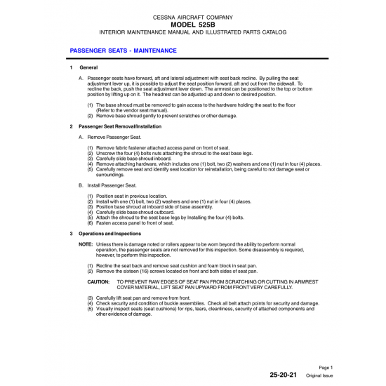 Original Issue 25-20-21 for Cessna 525B Aircraft Original Issue 25-20-21 for Cessna 525B Aircraft