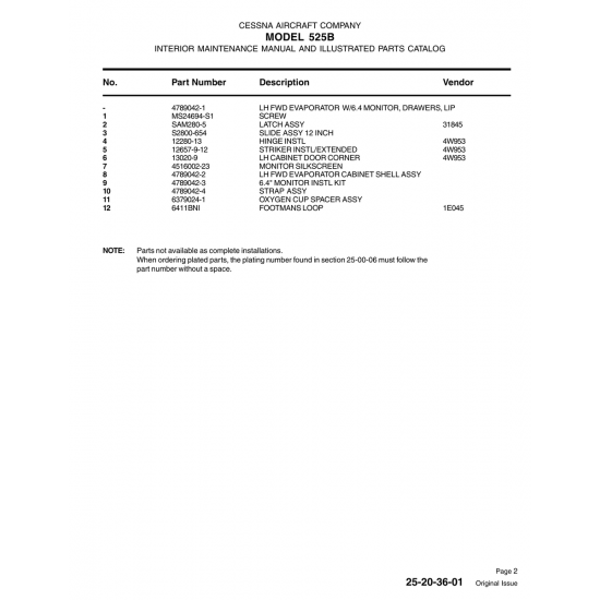 13020-9 — Aviation Part for Cessna 525B