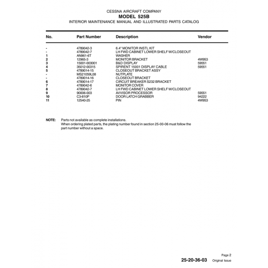 Aviation Part 12965-3 — Cessna 525B 12965-3 — Aviation Part for Cessna 525B