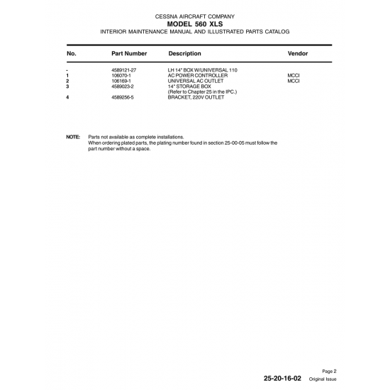 106070-1 — Aviation Part for Cessna 560