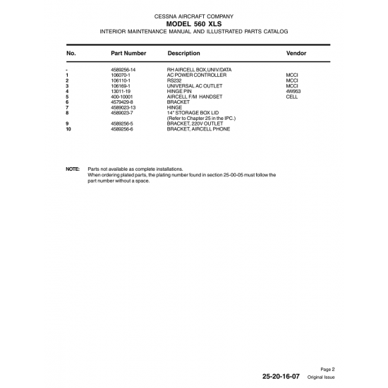 Aviation Part 13011-19 — Cessna 560 13011-19 — Aviation Part for Cessna 560