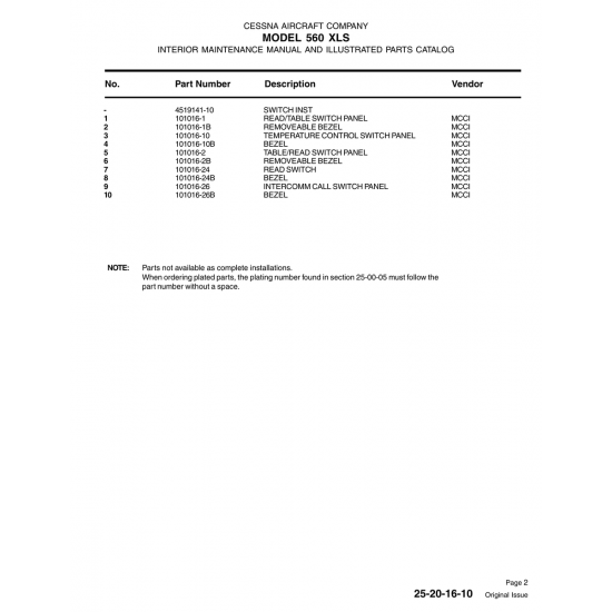 101016-24B — Aviation Part for Cessna 560