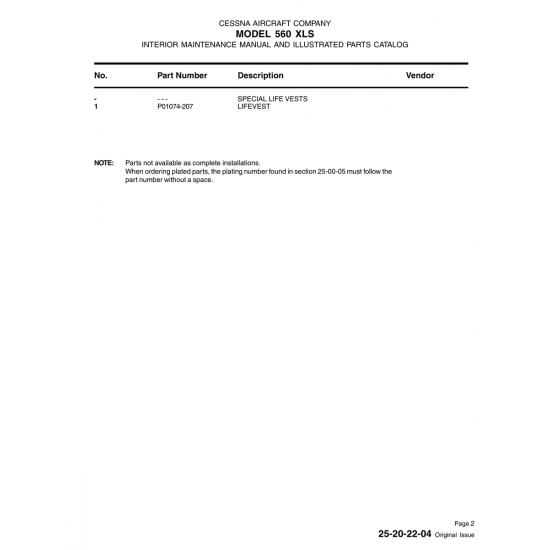 Aviation Part P01074-207 for Cessna 560 Aircraft Aviation Part P01074-207 for Cessna 560 Aircraft