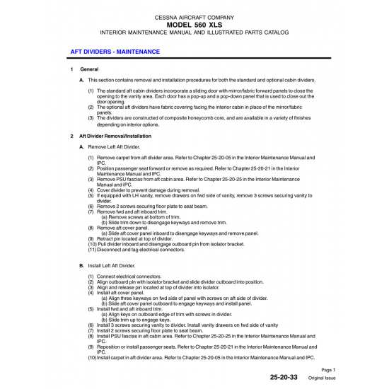 Original Issue 25-20-33 for Cessna 560 Aircraft