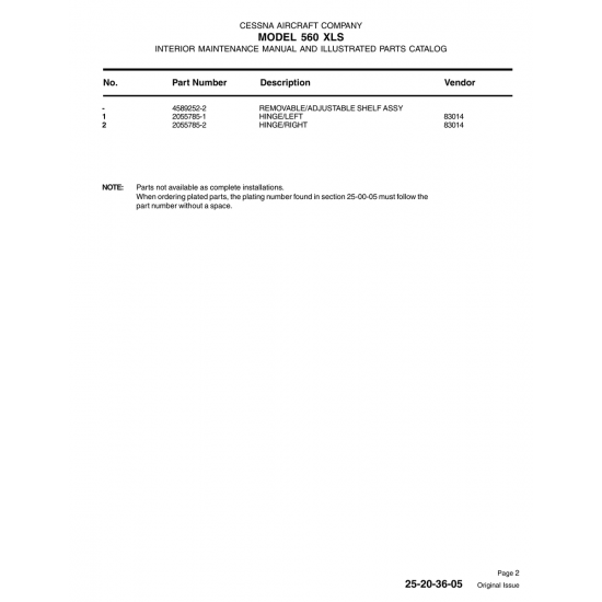 Original Issue 25-20-36-05 for Cessna 560 Aircraft