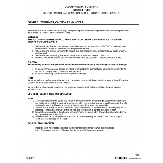Original Issue 25-00-03 for Cessna 680 Aircraft Original Issue 25-00-03 for Cessna 680 Aircraft