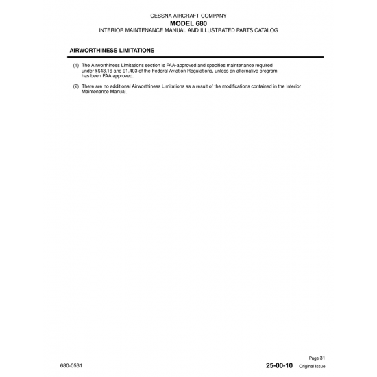 Original Issue 25-00-10 for Cessna 680 Aircraft Original Issue 25-00-10 for Cessna 680 Aircraft