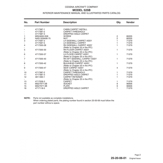 Aviation Part 4717387-2 for Cessna 525B Aircraft