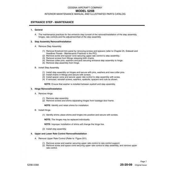 Original Issue 25-20-09 for Cessna 525B Aircraft Original Issue 25-20-09 for Cessna 525B Aircraft