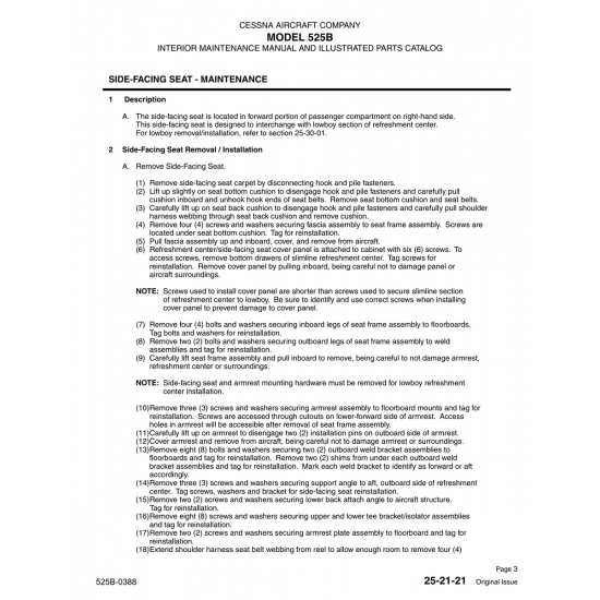 Original Issue 25-21-21 for Cessna 525B Aircraft Original Issue 25-21-21 for Cessna 525B Aircraft