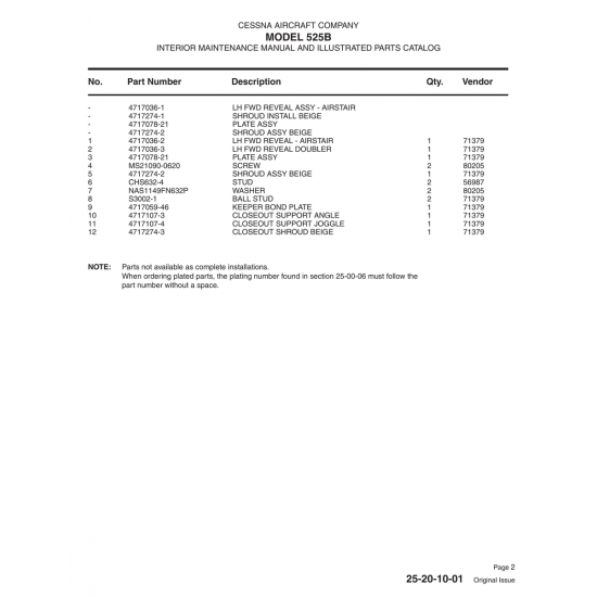 Aviation Part 4717107-3 for Cessna 525B Aircraft Aviation Part 4717107-3 for Cessna 525B Aircraft