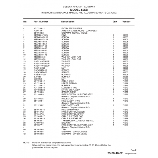 Aviation Part 6519692-2 for Cessna 525B Aircraft