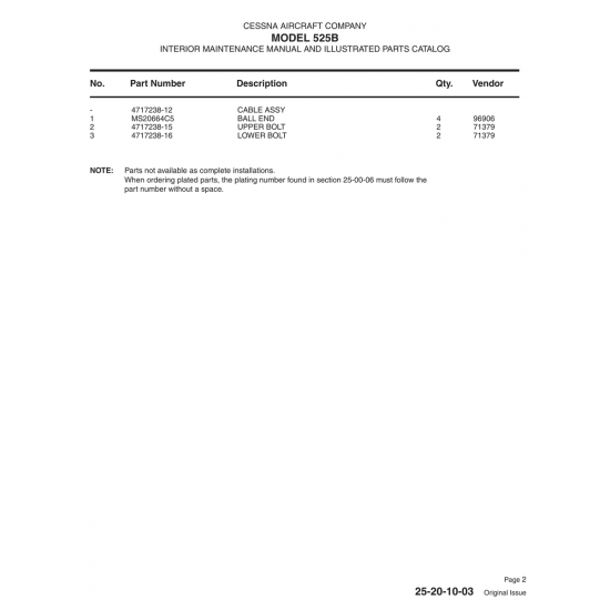 Aviation Part 4717238-16 for Cessna 525B Aircraft Aviation Part 4717238-16 for Cessna 525B Aircraft