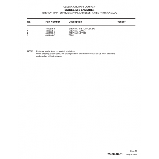 Aviation Part 4810676-1 for Cessna 560 Aircraft Aviation Part 4810676-1 for Cessna 560 Aircraft
