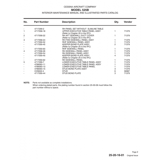 Aviation Part 4717059-60 for Cessna 525B Aircraft Aviation Part 4717059-60 for Cessna 525B Aircraft