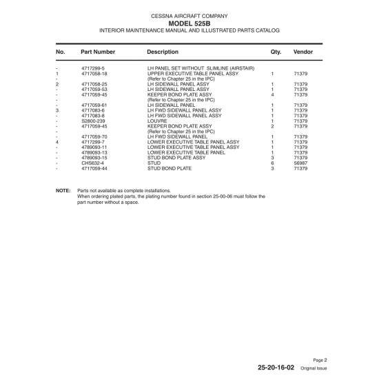Aviation Part 4717299-5 for Cessna 525B Aircraft