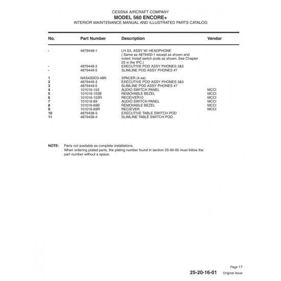 Aviation Part 101016-103R for Cessna 560 Aircraft Aviation Part 101016-103R for Cessna 560 Aircraft
