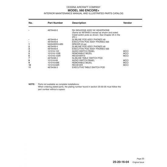 Aviation Part 4879449-8 for Cessna 560 Aircraft Aviation Part 4879449-8 for Cessna 560 Aircraft