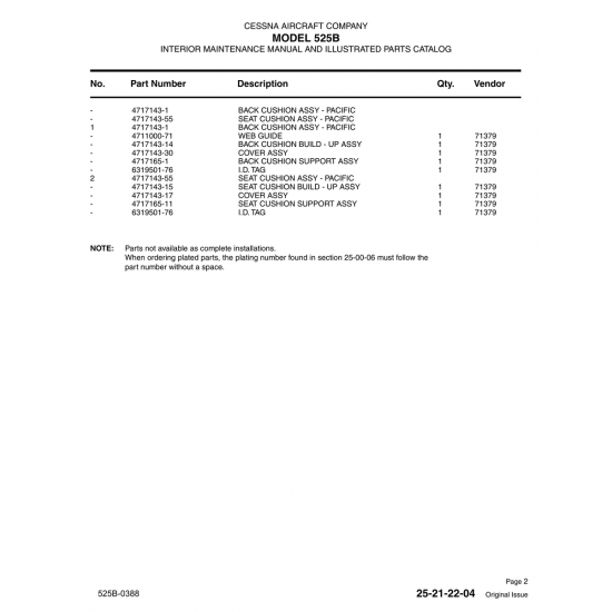Aviation Part 6319501-76 for Cessna 525B Aircraft Aviation Part 6319501-76 for Cessna 525B Aircraft