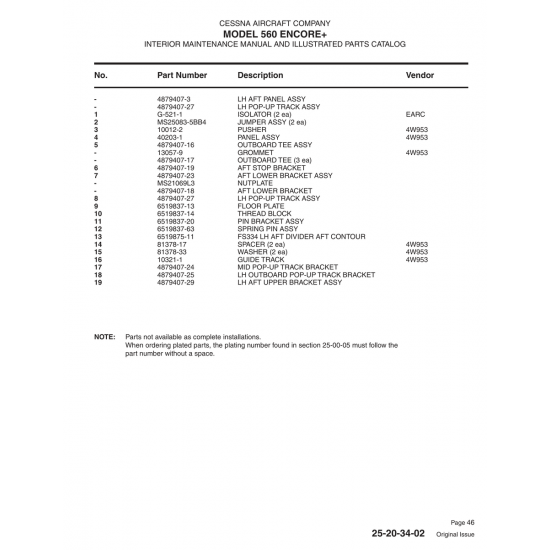 Aviation Part 4879407-27 for Cessna 560 Aircraft Aviation Part 4879407-27 for Cessna 560 Aircraft