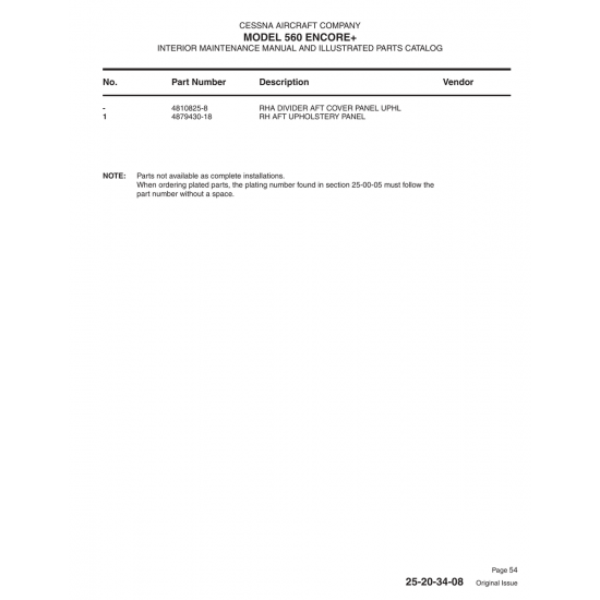 Aviation Part 4810825-8 for Cessna 560 Aircraft Aviation Part 4810825-8 for Cessna 560 Aircraft