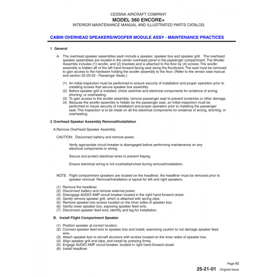 Original Issue 25-21-01 for Cessna 560 Aircraft Original Issue 25-21-01 for Cessna 560 Aircraft