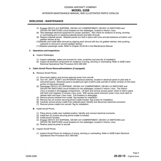 Electrical Operational Test Procedure ACC-090-009 for Cessna 525B Aircraft