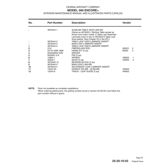 Aviation Part 4879403-1 for Cessna 560 Aircraft Aviation Part 4879403-1 for Cessna 560 Aircraft
