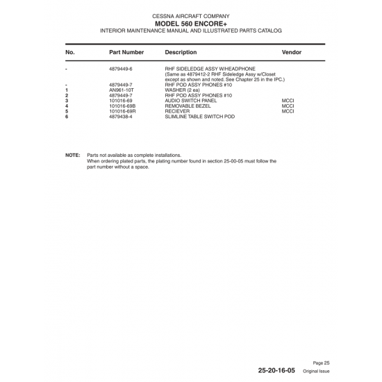 4879412-2 — (same As Rhf Sideledge Assy W for Cessna 560