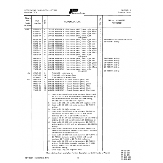 Aviation Part 99672-13 for Piper PA-28 Cherokee Aircraft
