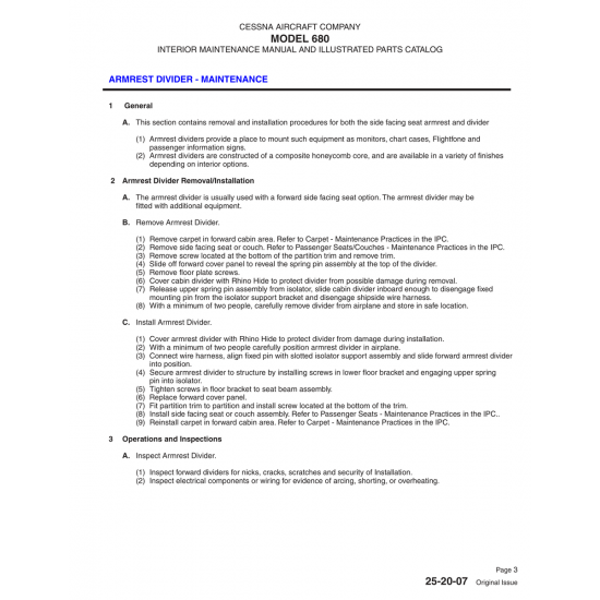 Original Issue (25-20-07) — Cessna 680 Original Issue (25-20-07) — Cessna 680