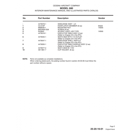 Aviation Part (4479040-1) — Cessna 680 Aviation Part (4479040-1) — Cessna 680