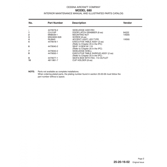 Aviation Part (4479577-1) — Cessna 680 Aviation Part (4479577-1) — Cessna 680
