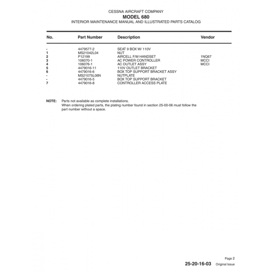 Aviation Part (4479016-11) — Cessna 680 Aviation Part (4479016-11) — Cessna 680