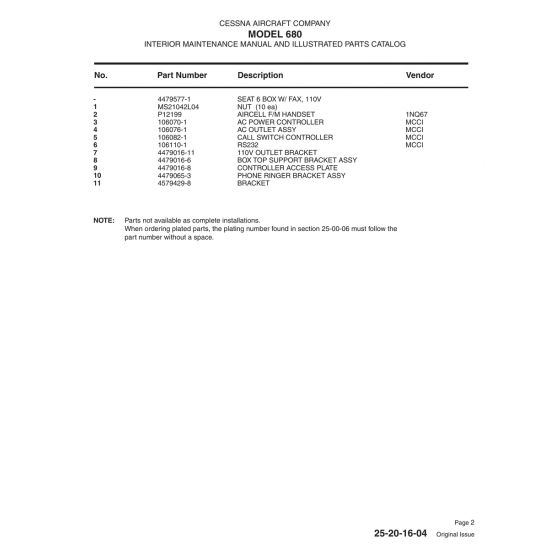 Aviation Part (4479065-3) — Cessna 680