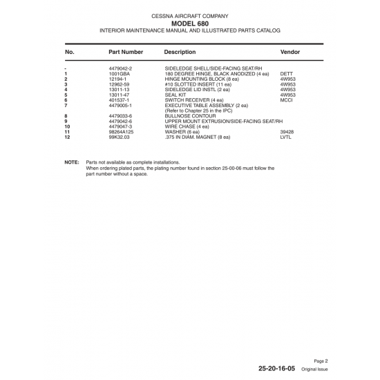 Aviation Part (12194-1) — Cessna 680