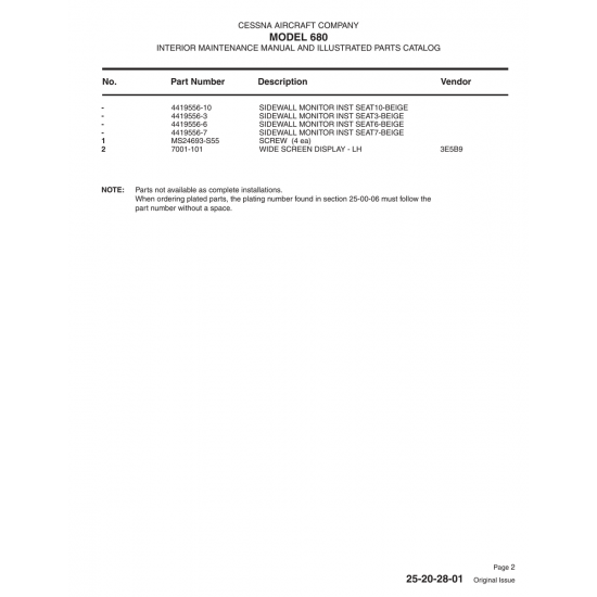 Aviation Part (7001-101) — Cessna 680 Aviation Part (7001-101) — Cessna 680