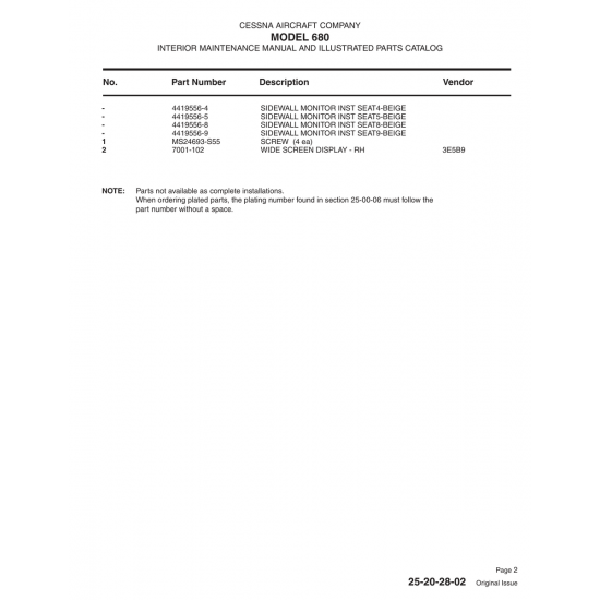Aviation Part (4419556-9) — Cessna 680