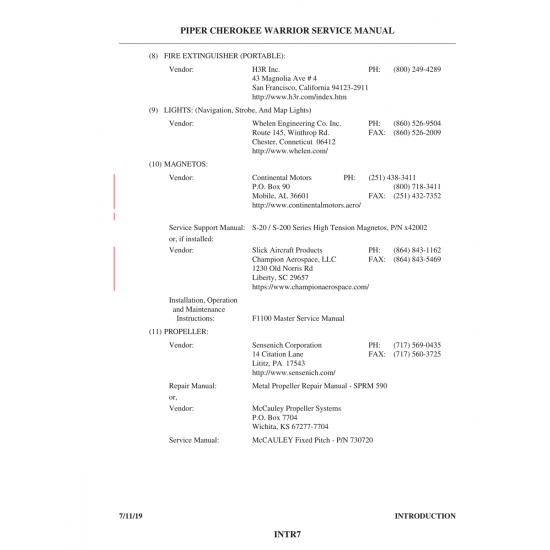 Master Service Manual (F1100) — Piper PA-28-161