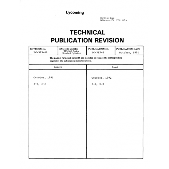 Aviation Part (PC-315-6A) — Parks Aircraft Inc Arrow