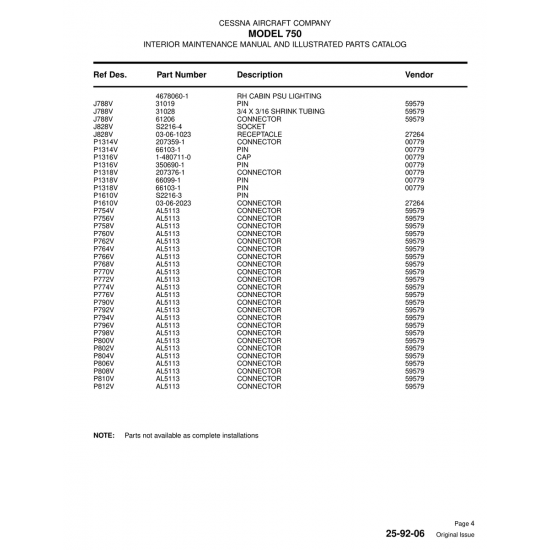 Aviation Part (P1318V) — Cessna 750 Aviation Part (P1318V) — Cessna 750