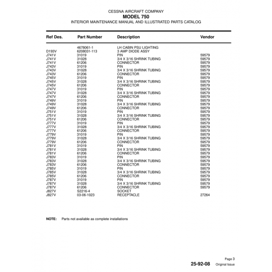 Aviation Part (J743V) — Cessna 750