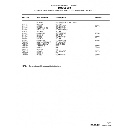 Aviation Part (P1012V) — Cessna 750 Aviation Part (P1012V) — Cessna 750