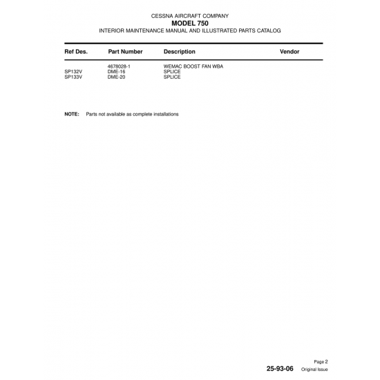 Aviation Part (SP132V) — Cessna 750