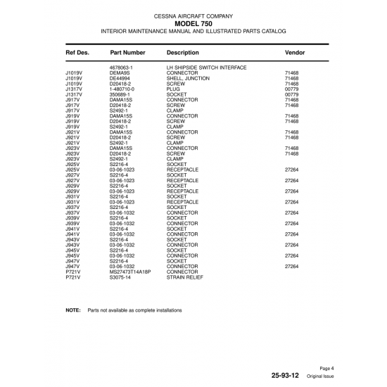 Aviation Part (J943V) — Cessna 750 Aviation Part (J943V) — Cessna 750