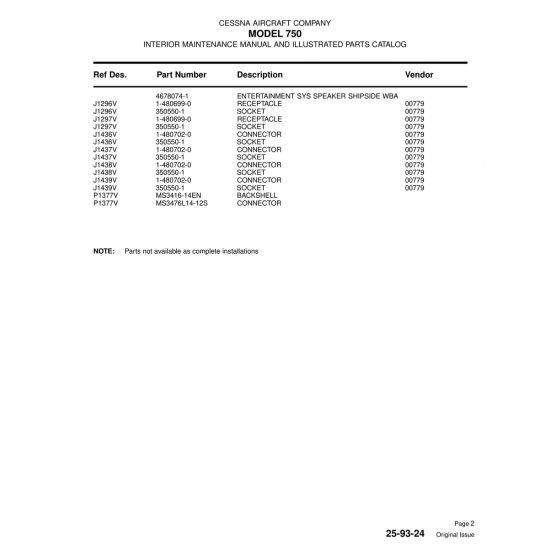Aviation Part (J1437V) — Cessna 750 Aviation Part (J1437V) — Cessna 750