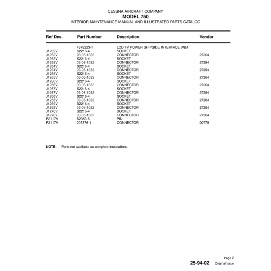 Aviation Part (J1270V) — Cessna 750 Aviation Part (J1270V) — Cessna 750