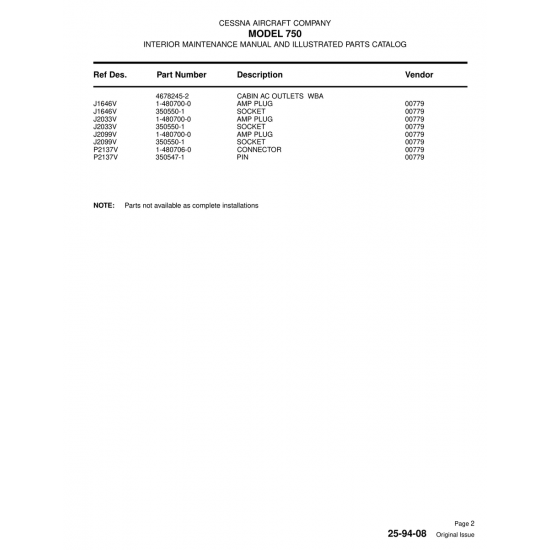 Aviation Part (J2033V) — Cessna 750